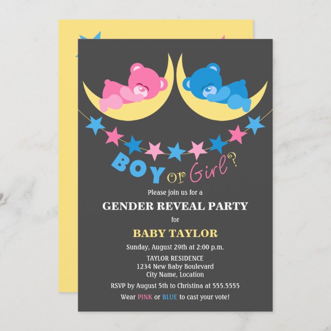 Boy Or Girl Teddy Bears Gender Reveal Party Invitation (Front/Back)