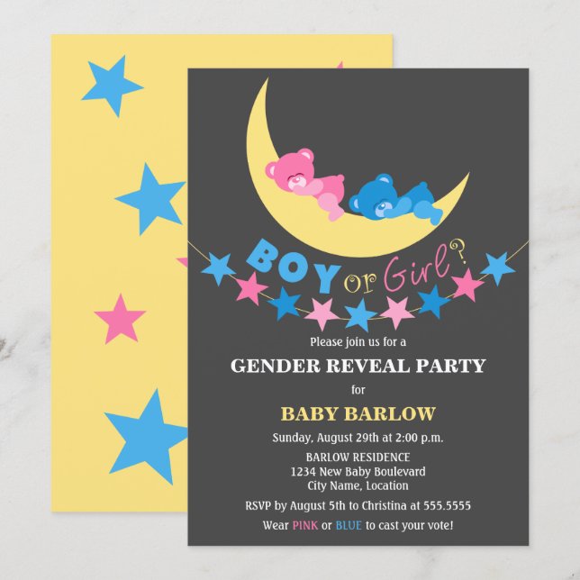 Boy Or Girl Teddy Bears Gender Reveal Party Invitation (Front/Back)