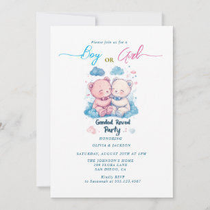 Boy or Girl teddy bears Gender Reveal Party  Invitation