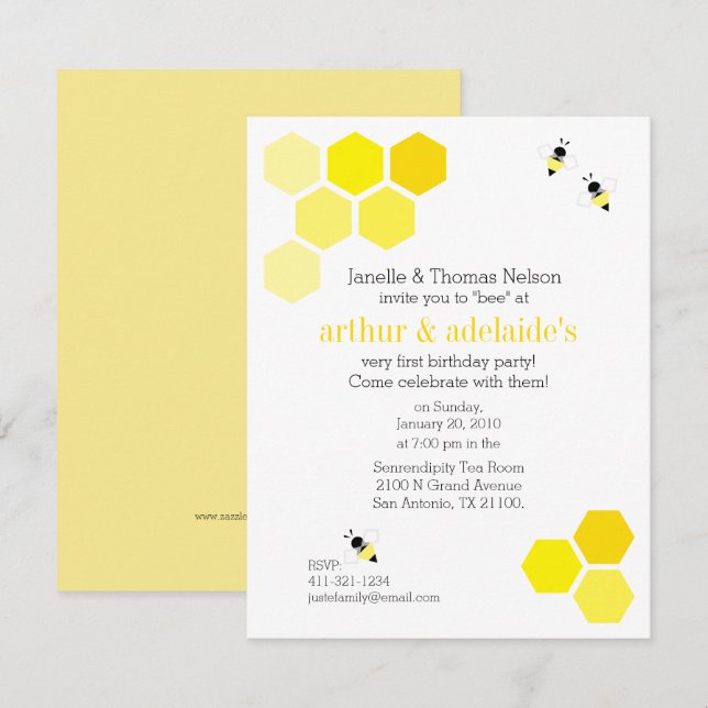 boy or girl twins ANY AGE bee BIRTHDAY PARTY Invitation (Front/Back)