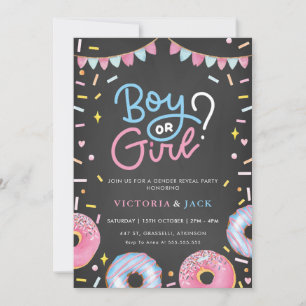 Boy or Girl Watercolor Donut Black gender reveal Invitation