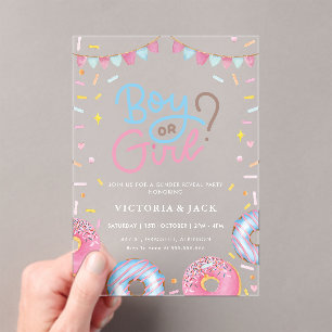 Boy or Girl Watercolor Donut gender reveal Acrylic Invitations