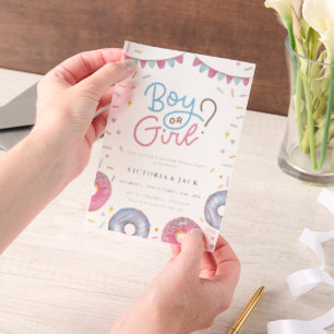 Boy or Girl Watercolor Doughnut gender reveal Vellum Invitations