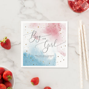 Boy or Girl Watercolor Gender Reveal Party Napkin