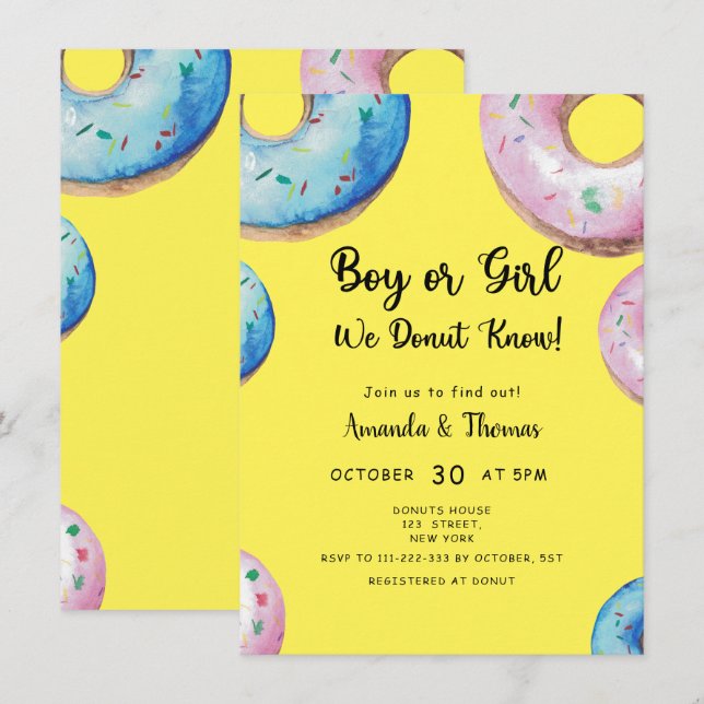 Boy or Girl! We DONUT know! Gender Reveal Invitati Invitation (Front/Back)