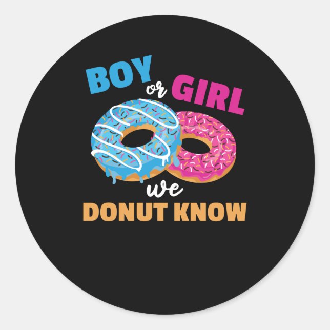 Boy Or Girl we Doughnut Know Cute Gender Reveal Classic Round Sticker (Front)