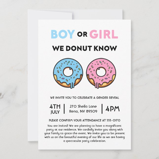 Boy or Girl We Doughnut Know Gender Reveal Brunch Invitation (Front)