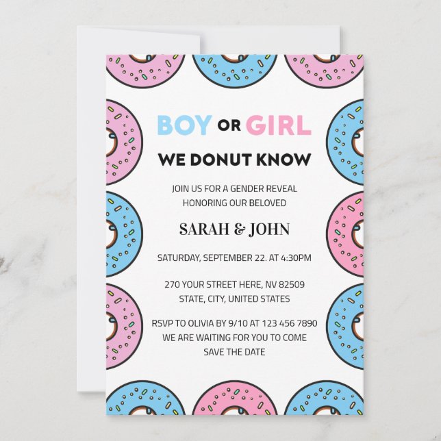 Boy or Girl We Doughnut Know Gender Reveal Invitation (Front)