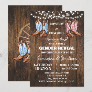 Boy or Girl Western Boots Gender Reveal Shower Invitation