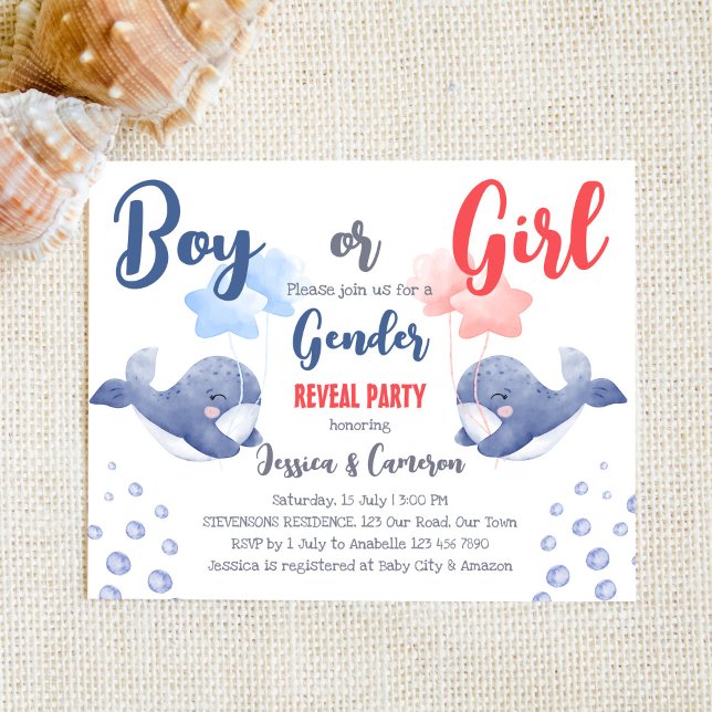 Boy or girl whale gender reveal budget invite (Creator Uploaded)