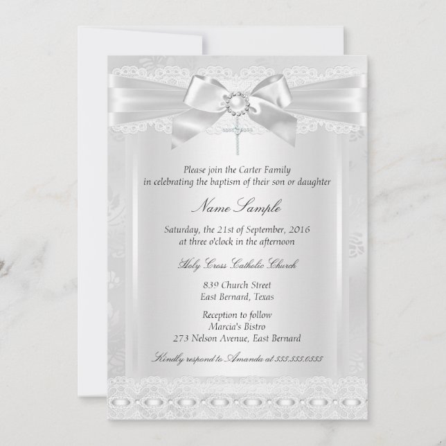Boy or Girl White Lace Cross Baptism Photo Invitation (Front)