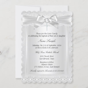 Boy or Girl White Lace Cross Baptism Photo Invitation