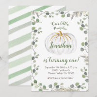 Boy Our Pumpkin is turning one Invitation greenery