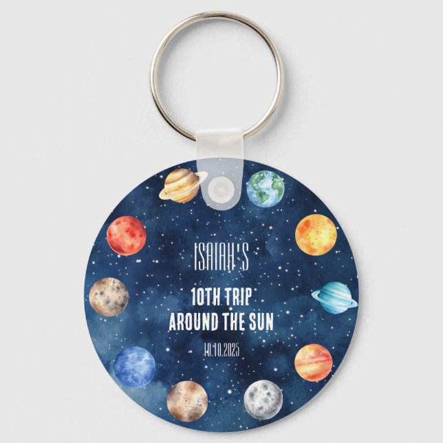 Boy Outer Space 10th Trip Around the Sun Birthday Key Ring (Front)