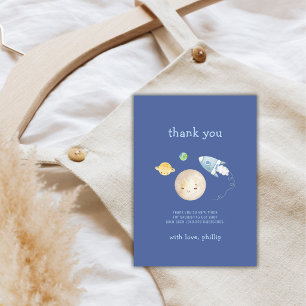Boy Over The Moon Spaceship Rocket Baby Shower Thank You Card