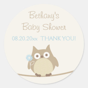 Boy Owl Baby Shower Thank You Classic Round Sticker