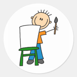 Boy Painting Classic Round Sticker
