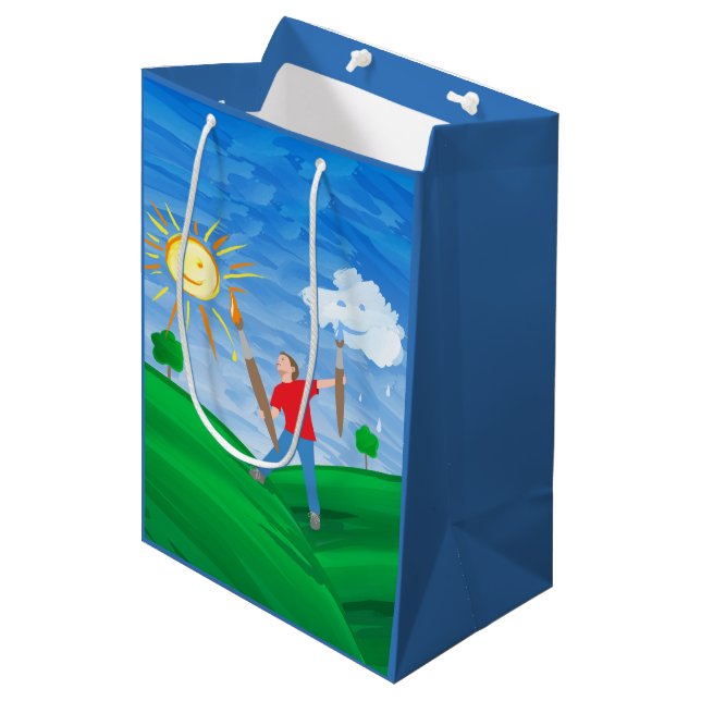 Boy Painting Skies Medium Gift Bag (Front Angled)