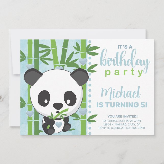 Boy panda bear birthday invitation, invite. invitation (Front)