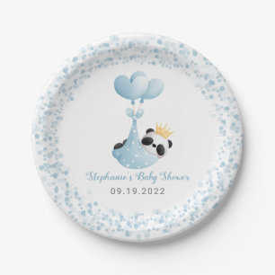 Boy Panda `Bear Blue Balloon Baby Shower Paper Plate