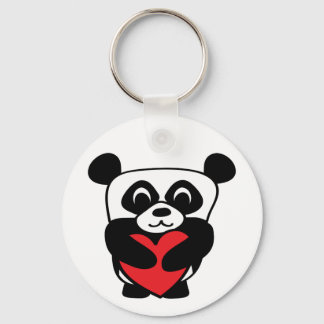 Boy Panda with Big Red Heart Key Ring