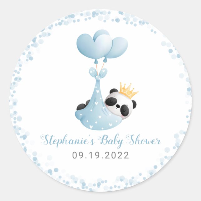 Boy Panta Bear Blue Baby Shower Classic Round Sticker (Front)
