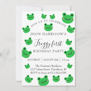 Boy Party Frog First Birthday Invitation