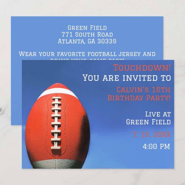 Boy Party Orange Football Birthday  Invitation (Front/Back)