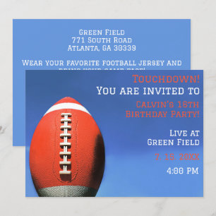 Boy Party Orange Football Birthday Invitation