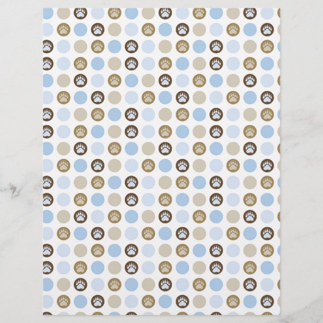 Boy Paw Print Polka Dots Scrapbook Paper (Front)