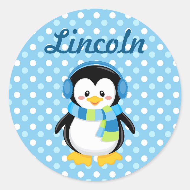 Boy Penguin Personalised Sticker (Front)