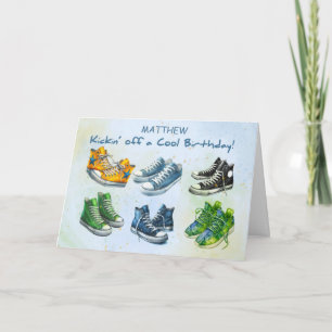 Boy Personalise Tween or Teen Birthday Sneakers Card