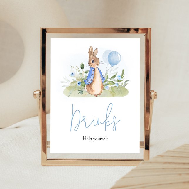 Boy Peter Rabbit Baby Shower Drinks Poster (Peter Rabbit Balloon Spring Baby Shower Drinks Sign)