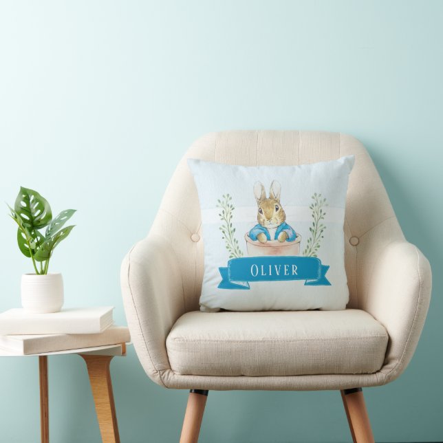 Boy Peter Rabbit Blue Custom Throw Pillow (Chair)