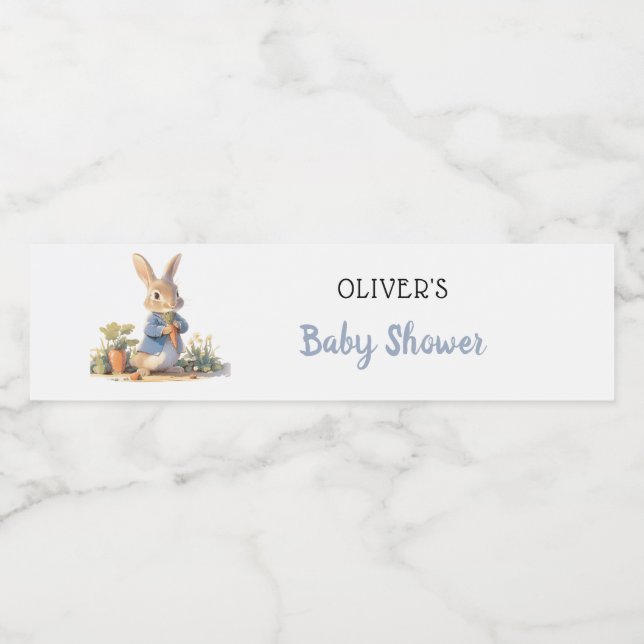 Boy Peter The Rabbit Blue Baby Shower Water Bottle Label (Single Label)
