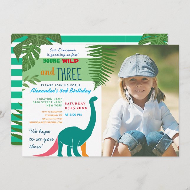 Boy Photo 3rd Birthday Invitation (Front/Back)