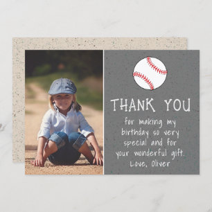 Boy Photo Baseball Ball Kid's Birthday Thank You Card