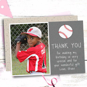Boy Photo Baseball Ball Kid's Birthday Thank You Card