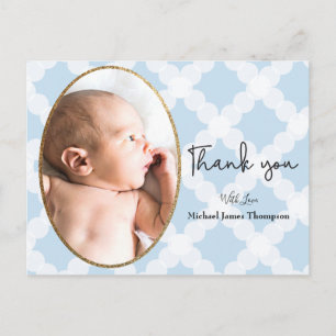 Boy Photo Blue Baby Shower Thank You Postcard