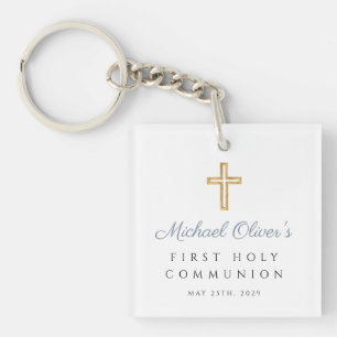 Boy Photo Blue First Communion Key Ring