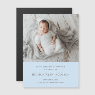 Boy Photo Blue Simple Birth Announcement Magnet