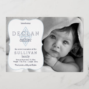 Boy Photo FleurdeLis Cross Birth Announcement Foil