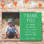 Boy Photo Green Simple Kid's Birthday  Thank You Card<br><div class="desc">Boy Photo Green Simple Kid's Birthday Thank You Card. Modern and simple design. A great birthday thank you card for your friends and family - thank your guest for their gifts, cards and wishes. Add your photo and personalise the card with your name and text. Great as thank you card...</div>