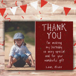 Boy Photo Red Simple Kid's Birthday  Thank You Card<br><div class="desc">Boy Photo Red Simple Kid's Birthday Thank You Card. Modern and simple design. A great birthday thank you card for your friends and family - thank your guest for their gifts, cards and wishes. Add your photo and personalise the card with your name and text. Great as thank you card...</div>