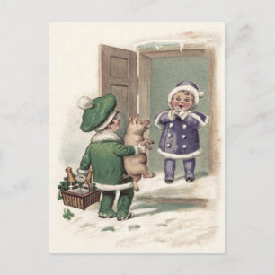 Boy Pig Champagne Shamrock Door Postcard