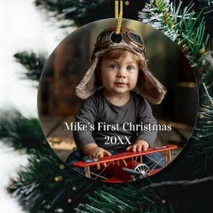 Boy Pilot Aeroplane Photo Aviation Cute Christmas Ceramic Tree Decoration