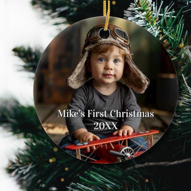 Boy Pilot Aeroplane Photo Aviation Cute Christmas Ceramic Tree Decoration (Creator Uploaded)
