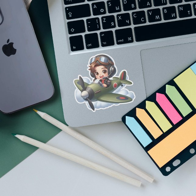 Boy Pilot flying Vintage Airplane in Clouds Cute (Creator Uploaded)