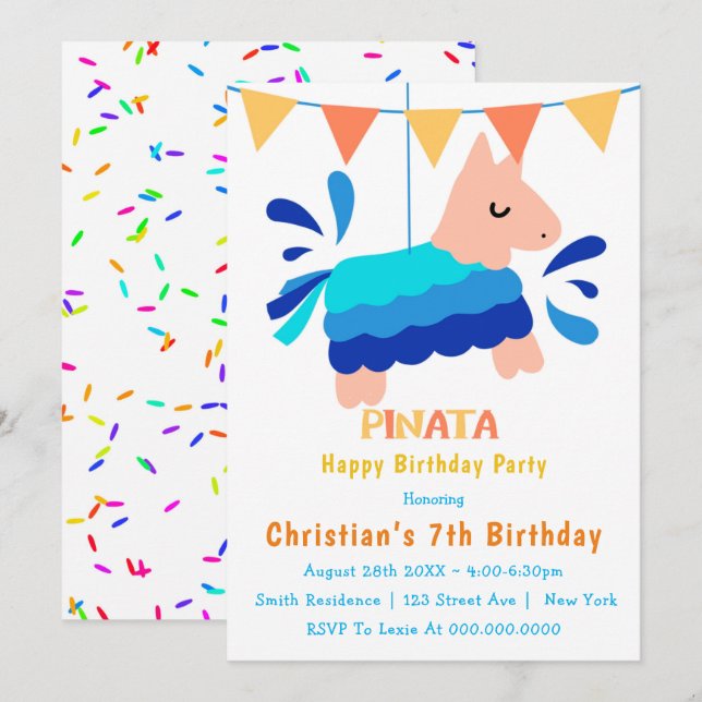 Boy Piñata 7th Birthday Invitations (Front/Back)