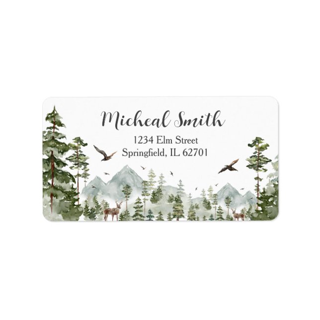 Boy Pine Tree Forest Mountain Baby Shower Address Label (Front)